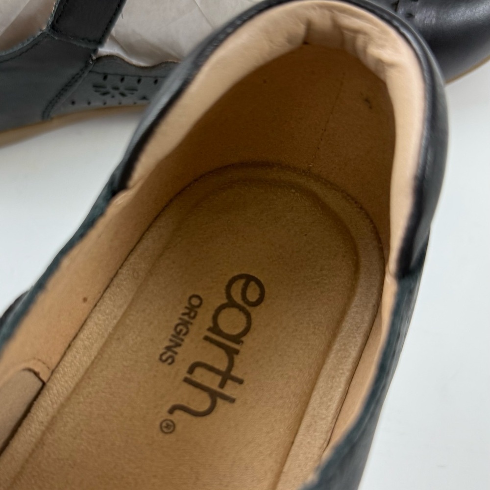 Earth Brady Leather Mary Jane Flats Womens 9W Black Leather Round Toe Worn Once - Picture 10 of 14